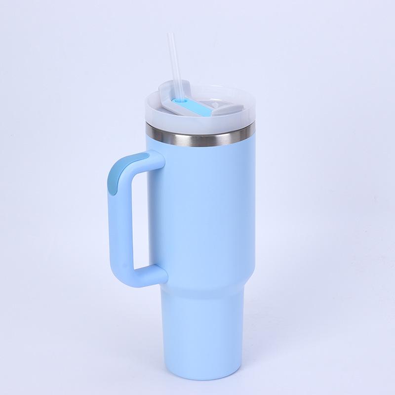 Large Capacity Insulated Stainless Steel Car Cup with Handle and Straw - Double Layer for Cold Retention (Ice Buster)