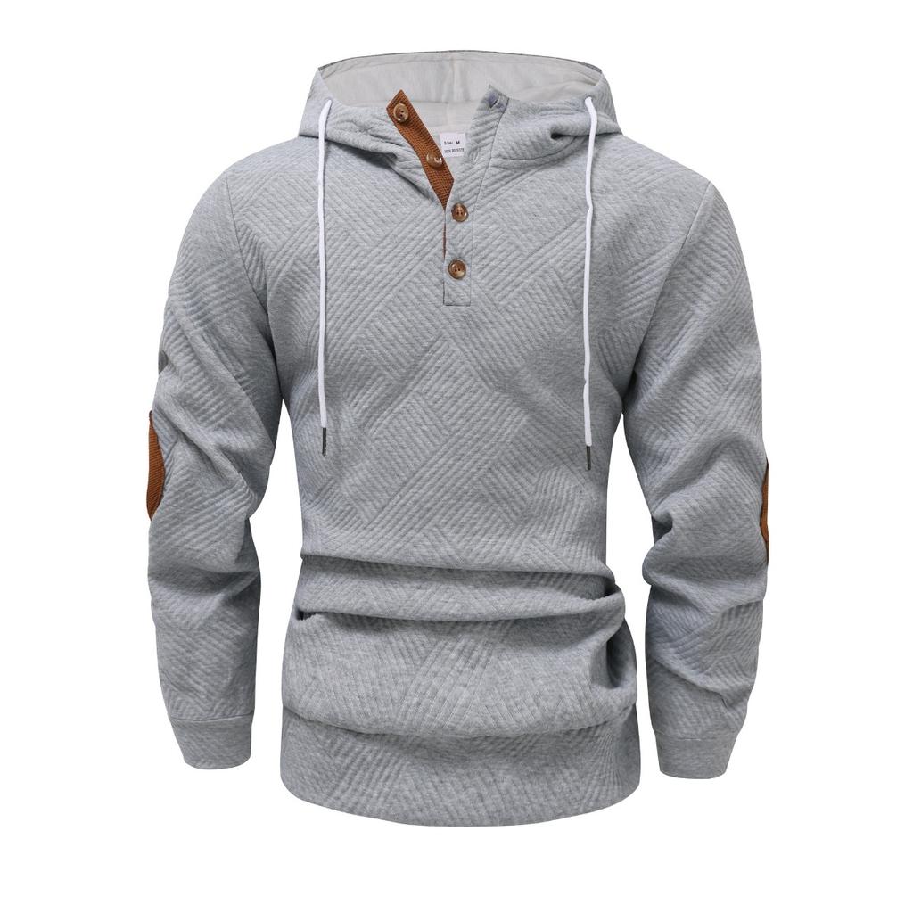 Autumn and Winter Men's Solid Color Jacquard Hooded Sweatshirt, Loose Sports Casual Top, Jacket