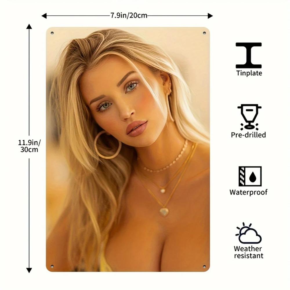 GDMETAL Female Portrait Sign Wall Art 8x12 InchSexy Blonde Gold Earrings Metal Decor for Man Cave Bar Office Home