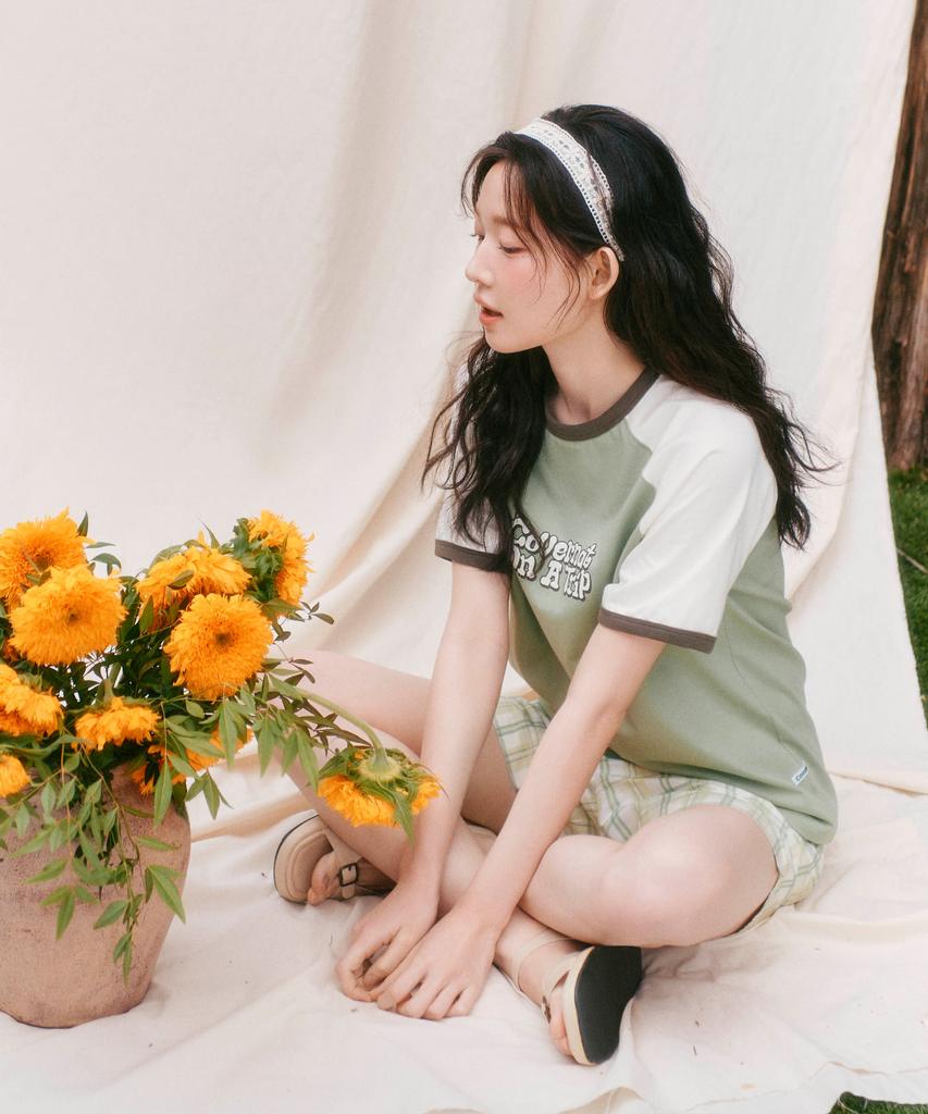 COVERNAT On A Trip Graphic Ringer T-Shirt Sage Green