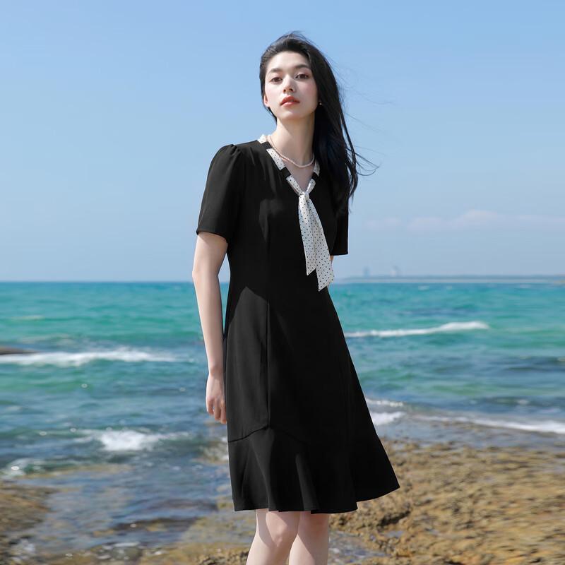 Sancai Plus Size V-Neck Puff Sleeve A-Line Midi Dress