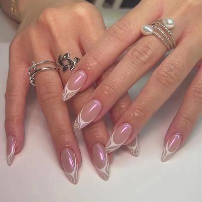 Uñas Postizas Aurora Flash Simple Uñas Línea Francesa Parche de Uñas Desmontable Parche de Uñas