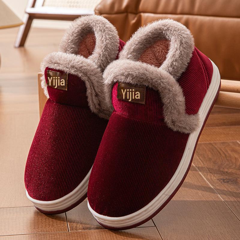 2024 Men's Non-Slip Warm Cotton Slippers with Heels, Plus Velvet, Thick Soles for Outdoor and Cold-Proof Wear
