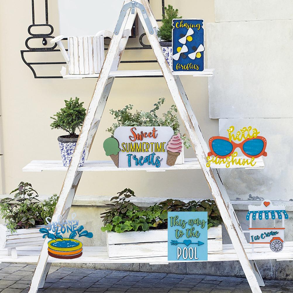 Summer Tiered Tray Decor Set Farmhouse Wood Tiered Tray Decor Items Summer Theme Mini Wooden Signs Home Kitchen