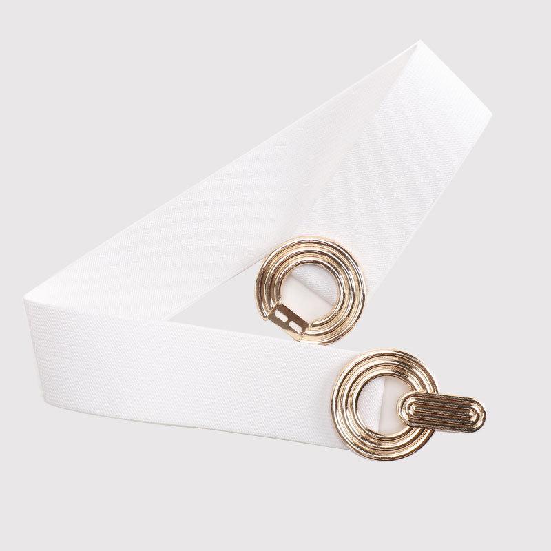 New alloy double ring buckle elastic elastic belt women, Korean version ins versatile dress coat waist belt белый