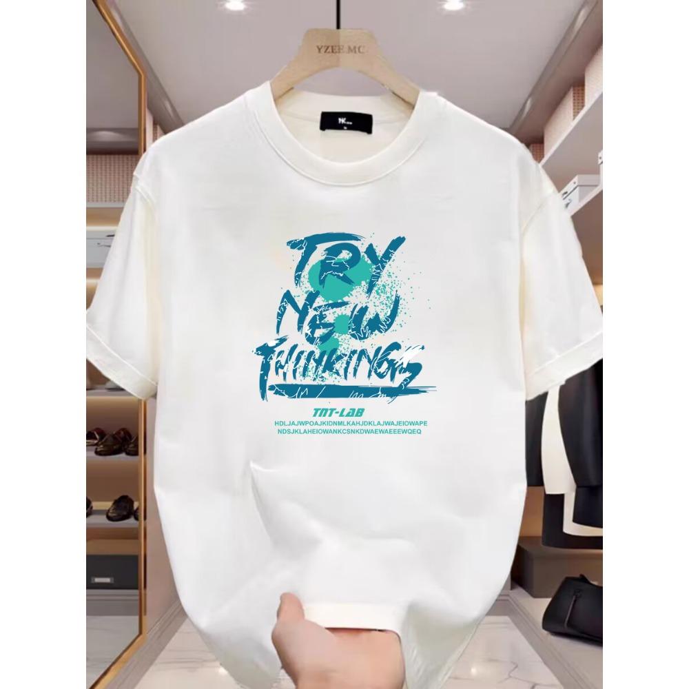 Summer Menswear Cotton White Short Sleeve Loose and Simple Top Casual and Comfortable T-shirt