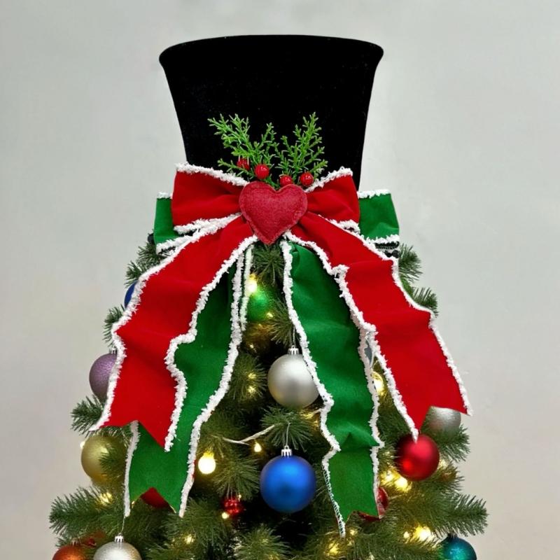 Foldable Christmas Tree Top With Big Bowknot Embellishments for Indoor and Outdoor Winter Holiday Party Centerpieces