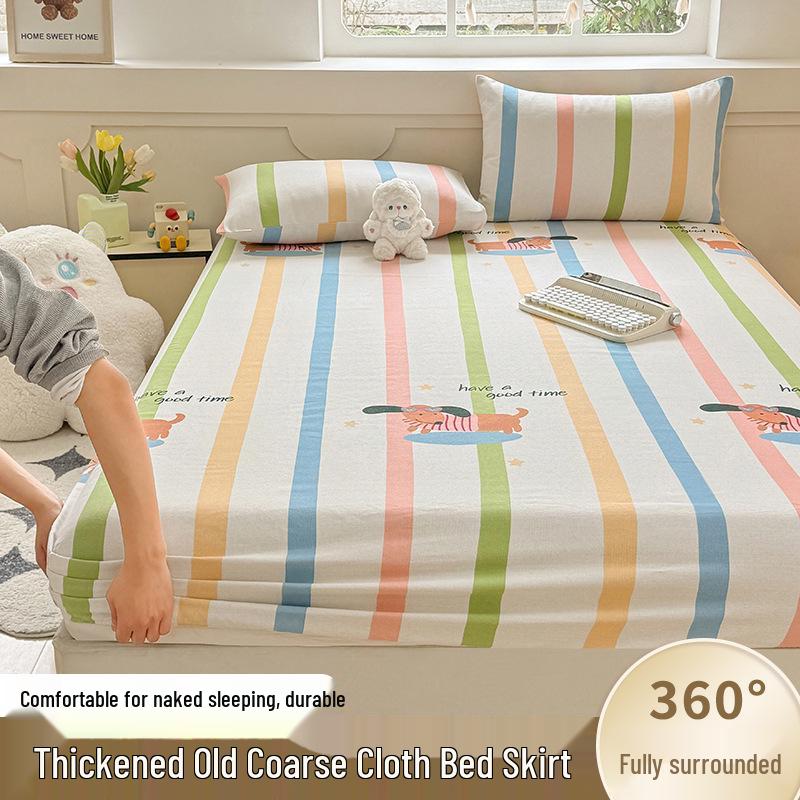 Thickened Coarse Cotton Printed Fitted Sheet Set: Non-Slip, Stain-Resistant, Fully Enclosed Mattress Protector, Three-Piece.