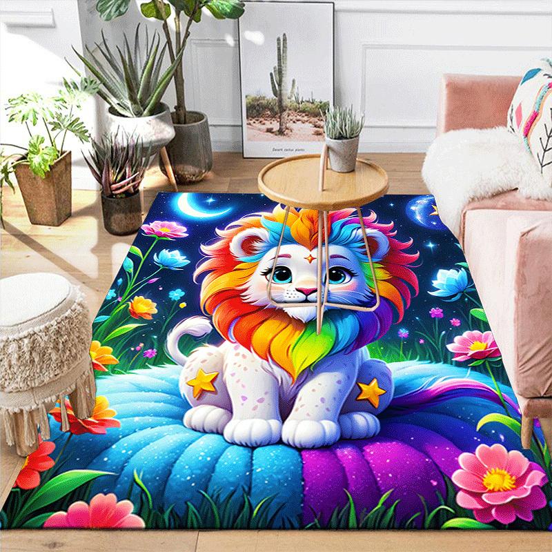 1pc Cute colorful lion Print, Design Indoor Area Rug - Soft, Anti-Slip, and Durable Gaming Room Decor for Bedroom