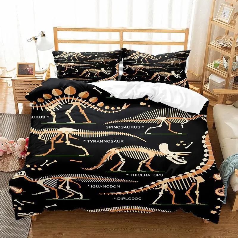 Print Dinosaur Bone Skeleton Child Duvet Cover Bedding Set Microfiber Fabric Bedroom Quilt Set With Pillowcases Double Single