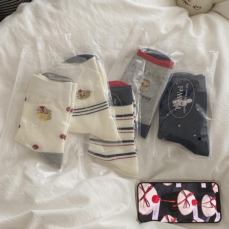 Female Spring and Autumn Color Striped Cute Cartoon Puppy College Wind Tube Pile Socks
