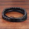 Punk Men Braid Bracelet Multilayer Leather Natural Stone Beaded Bangle Stainless Steel Magnetic Clasp Male Jewelry
