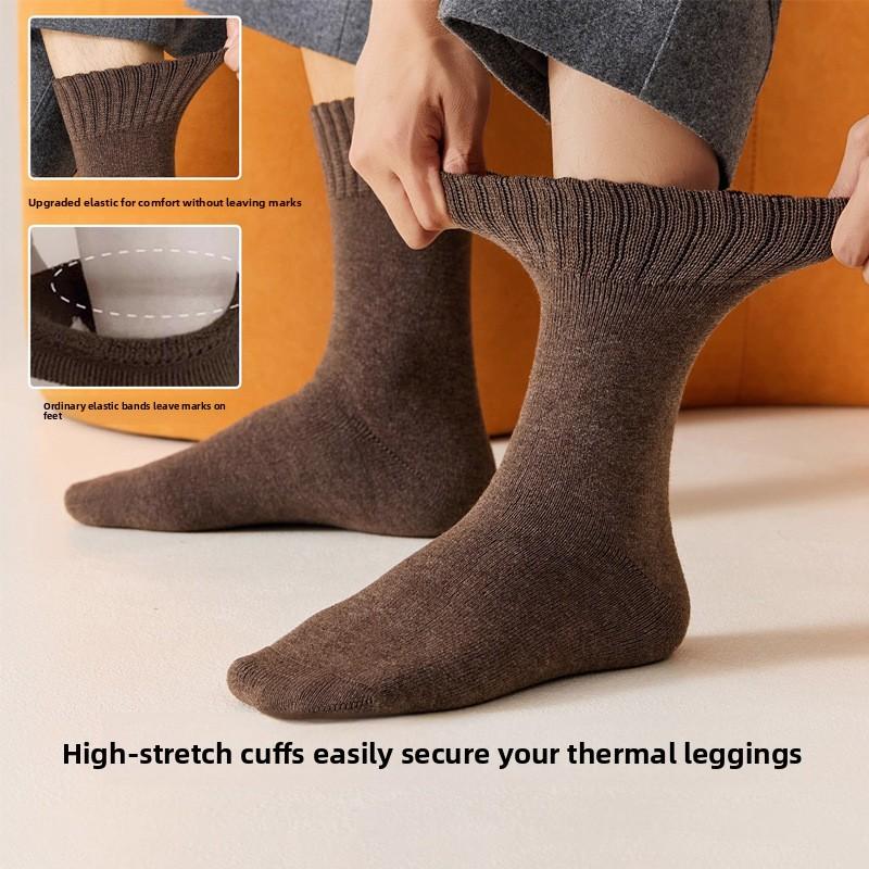 Male Autumn and Winter Thick Cold and Warm Solid Color High Bounce Not Foot Wool Socks