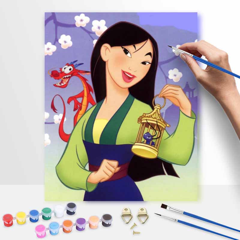 Disney Mulan Mushu DIY Oil Painting Art Painting Kit Home Wall Decor Handmade Gift Beautiful Anime Figure Wall Art Canvas Painting 20x30cm