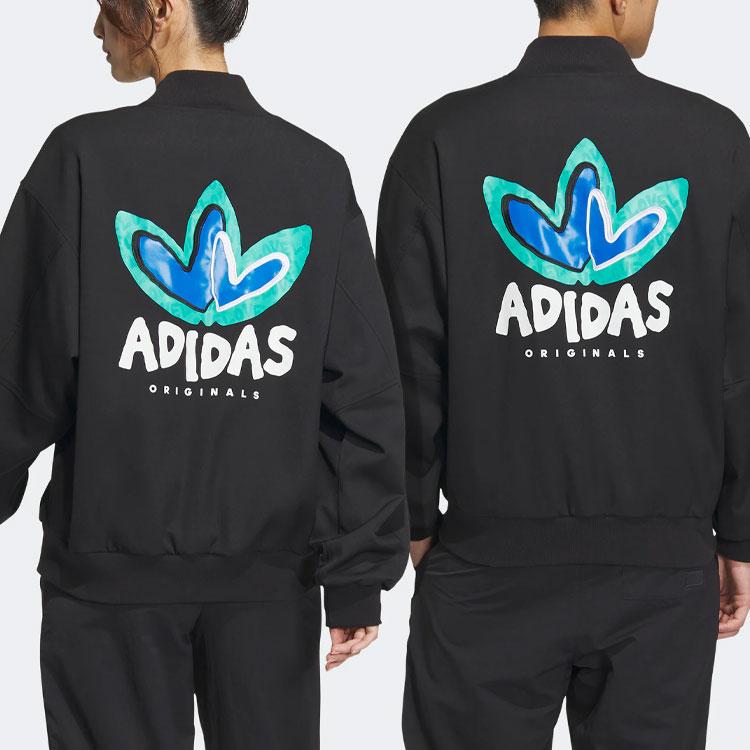 adidas Originals Special Series Heart Logo Bomber Jacket, Unisex Fashion Casual Outerwear Black IK8663