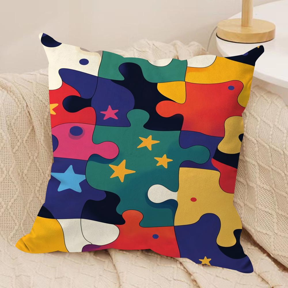 Fun Puzzle Patterns Cushion Cover Soft Plush Fabric DoubleSided Printed Cushion Covers for All Seasons Modern Home Decor