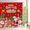 JY01Christmas Cute Snowman Shower Curtains Santa Claus Winter Snowflake Snow Scenery Cedar Reindeer Xmas Bathroom Decor With H@1