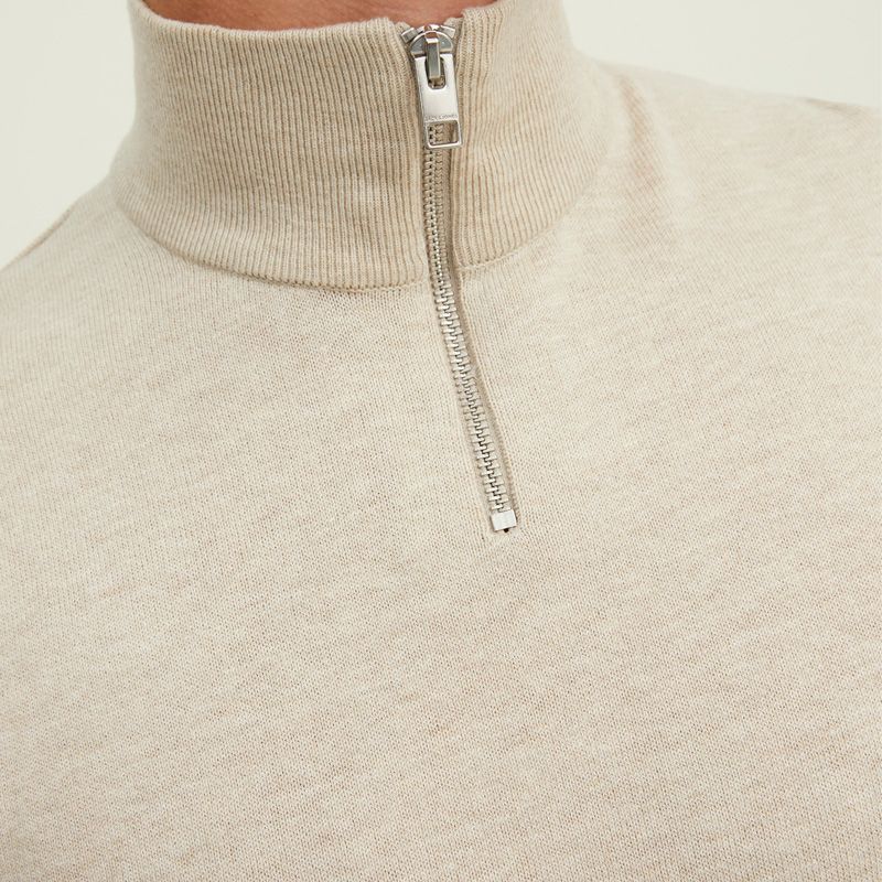 Men's JACK & JONES Soft Crocheted Cotton Zip-up High Neck Pull