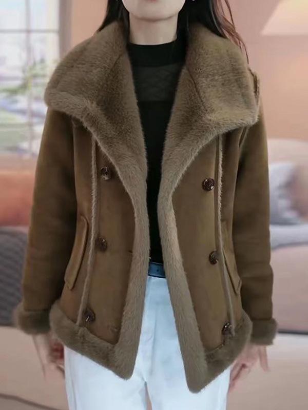 Women's 2025 Winter Trendy Maillard Patchwork Shearling Lambswool Coat