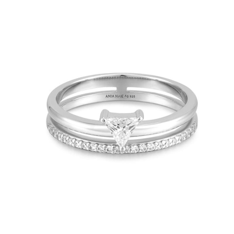 ANIA HAIE Double White Triangle 925 Silver Ring R059-04H