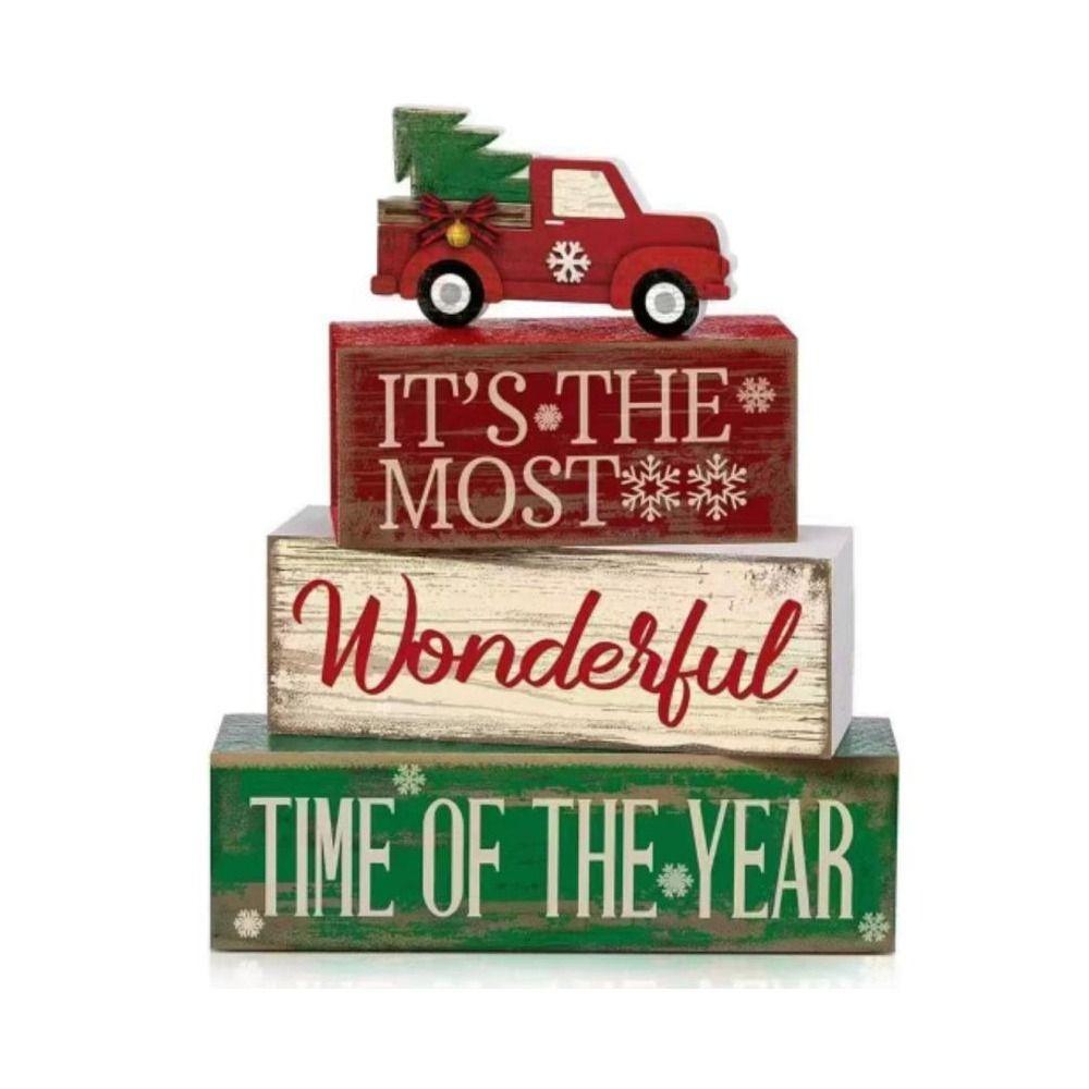 4Pcs Wooden Christmas Table Decoration Tiered Rustic Maple Leaf Tiered Trays with Block Signs Fall Tabletop Sign