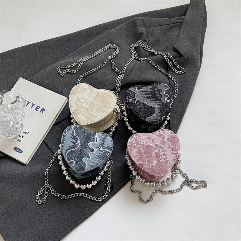 Pfirsichförmige Perlenhandtasche mit kleinem Nischendesign, elegante und vielseitige Ketten-Schultertasche, schlichte Mini-Umschlagöffnung