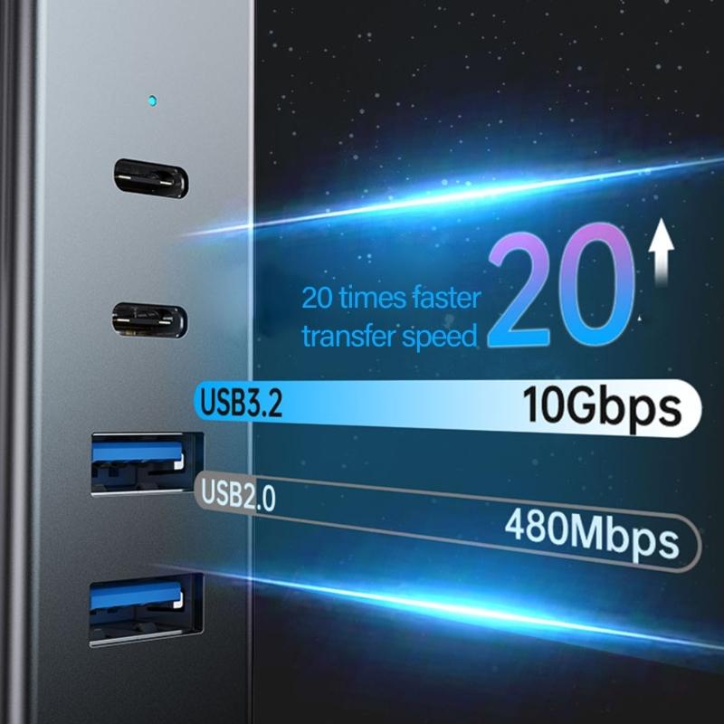 4 Port USB 3.2 Hub with USB C Port 10Gbps Data Transfer Wide Compatibility for Laptops Tablets Smartphones and More