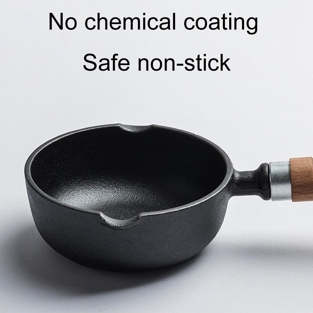 11/13cm Gusseisen Haushalt Bratpfanne Antihaft Steak Hilfsnahrung Pfanne Holzgriff Milchtopf mit Ausguss Butter Schmelztopf