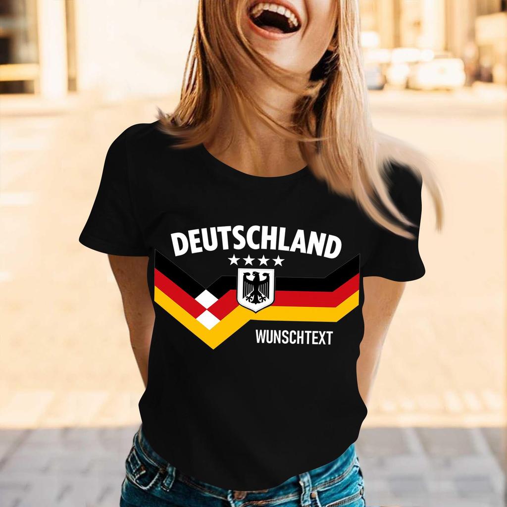Women Casual Pullover T Shirt Short Sleeve Crew Neck Tee Top Letter Print Germany Supporter Design