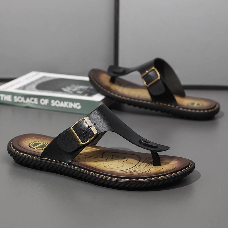 Übergröße Mode Weiches Leder Herren Flip-Flops Outdoor Wasserdichte Strandsandalen Sommer Herren Hausschuhe