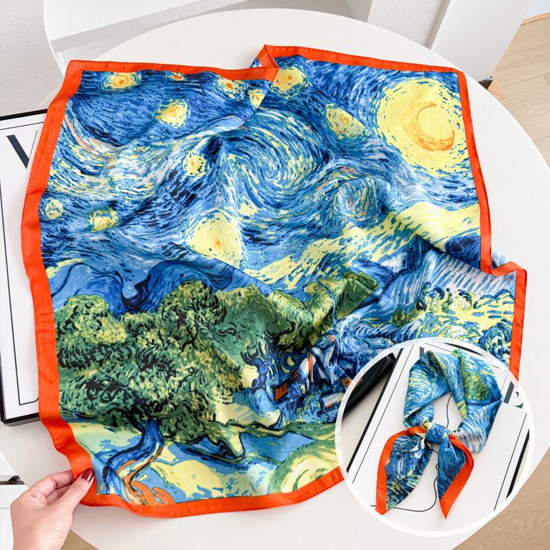 Damski jedwabny szalik w koreańskim stylu: Wszechstronny kwadratowy szalik z kamelią na wiosnę i jesień - do noszenia na szyi, na torebce lub we włosach