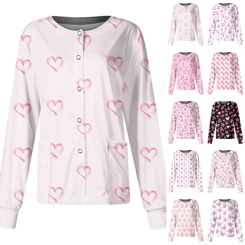 Women's Long Sleeve Breast T-Shirt Round Neck Caregiver Uniform