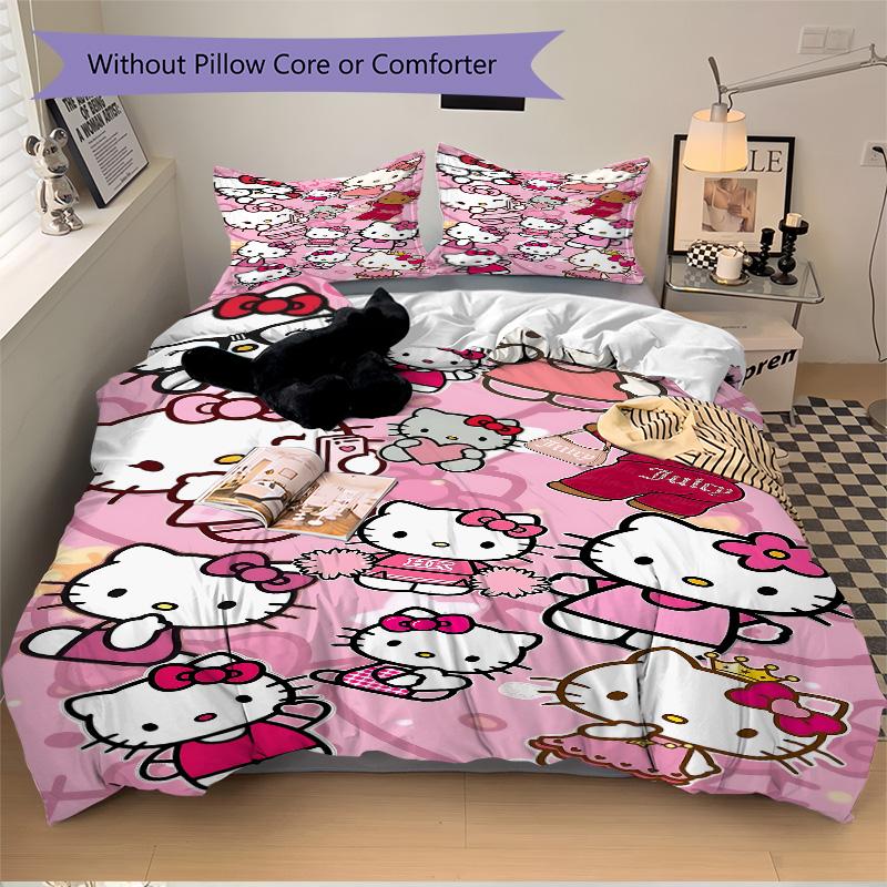 Hello Kitty Party Print 3Pcs Bedding Setduvet Cover With 2 Bedropillowcase Home Birthday Gift