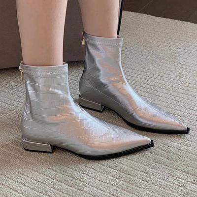 Fashion Women Winter Low Heels Chelsea Boots Fad Ankle Shoes New Trend 2024 Pointed Toe Motorcycle Boots Casual Goth Brand Women Shoes