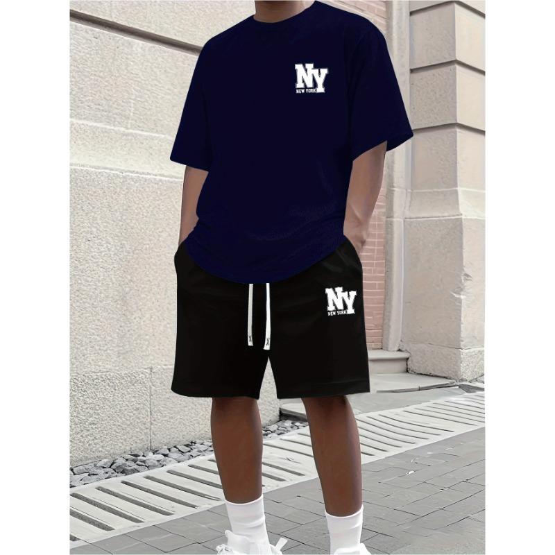 2025 New Men's Fashion Minimalist Gradient Print Set Crew Neck T-Shirt and Shorts Streetwear & Outdoor Sports Two-Piece Set