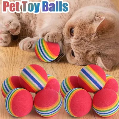 50/10pcs Rainbow Cat Toy Balls EVA Foam Interactive Indoor Kittens Favorite Toys Balls Bulk Activity Quiet Play Sponge Ball Toys
