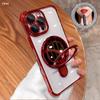 Luxury Plating Flash Mirror Clean Frame Bracket Stand Phone Case For iPhone 11 13 14 15 Plus 16E 16Pro Max Lens Protective Cover