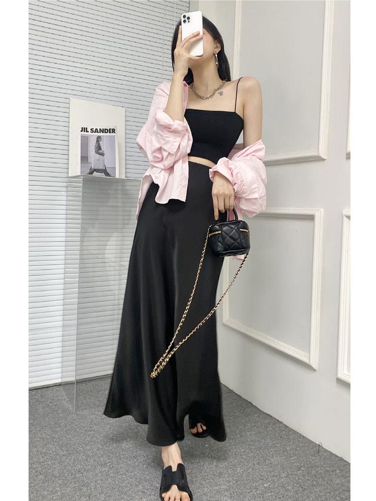 High-End Women's Satin Fishtail Skirt: 2025 Spring/Summer Elegant High-Waisted Hip-Hugging Design with Invisible Zipper