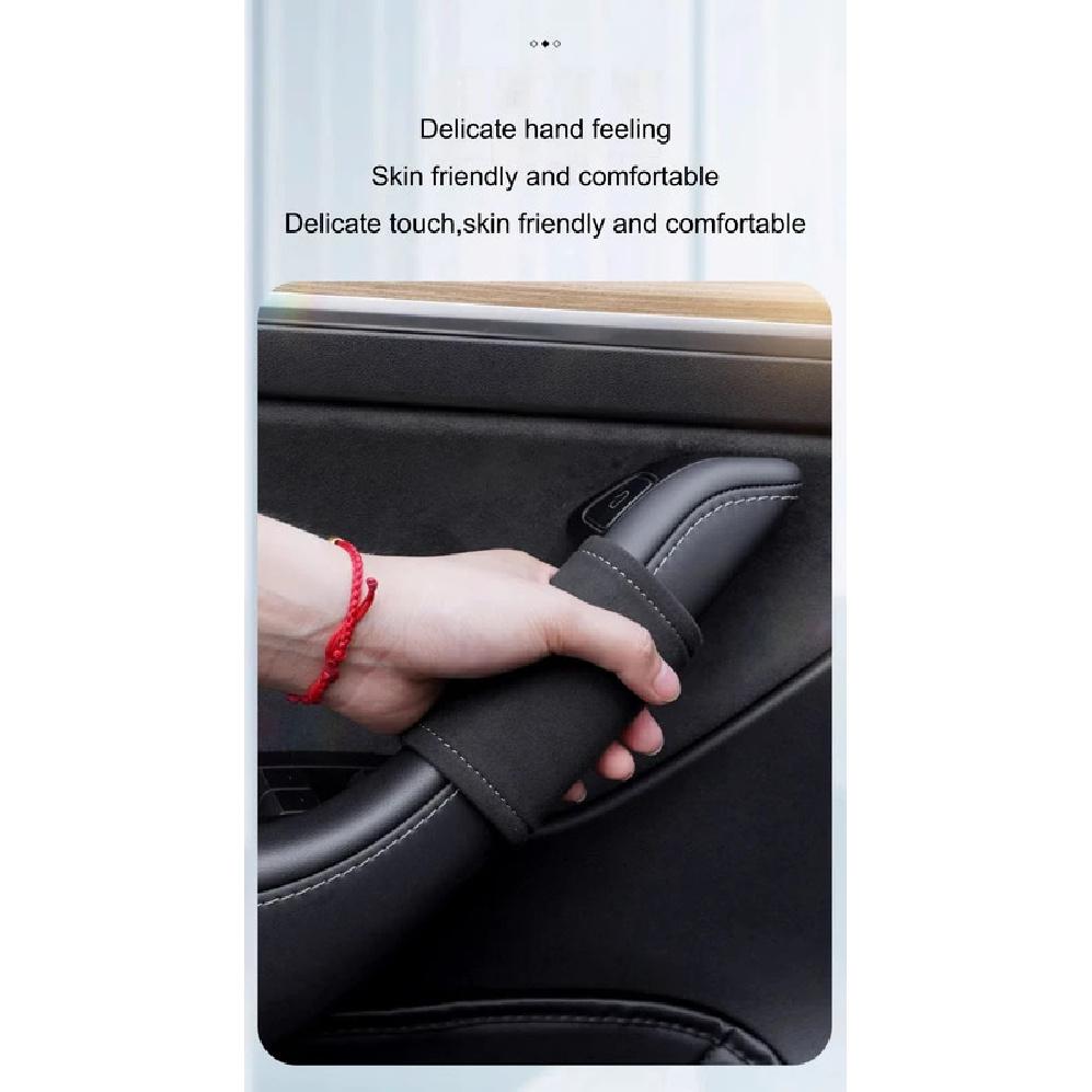 For Tesla Model Y Juniper 4PCS Car Door Inner Handle Protector Cover Suede Leather for Model 3/Y Door Handle Gloves Accessories
