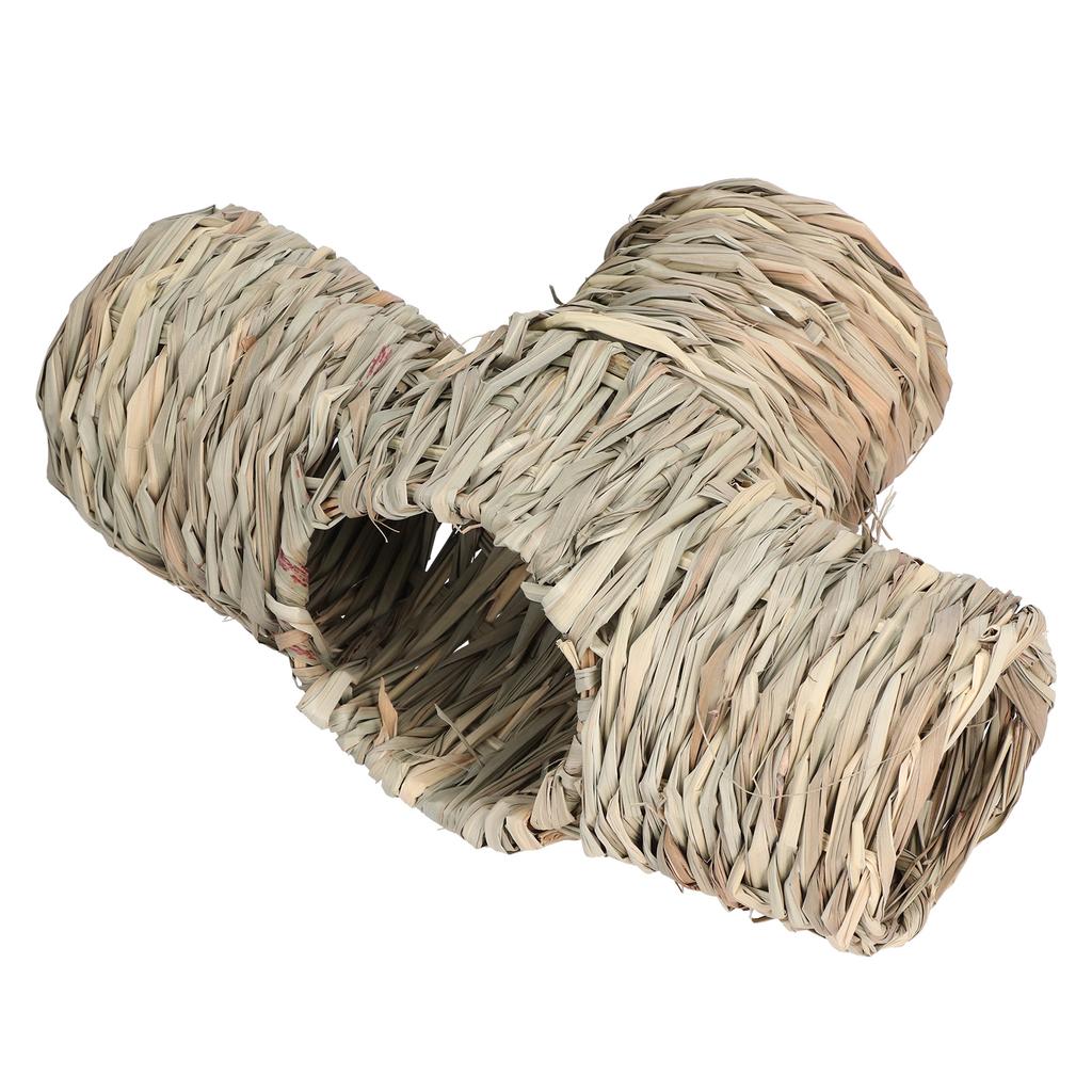 Hideaway Grass Tunnel Toy Straw House with Four Open Entrances for Rats Syrian Hamster Ferrets Guinea Pig