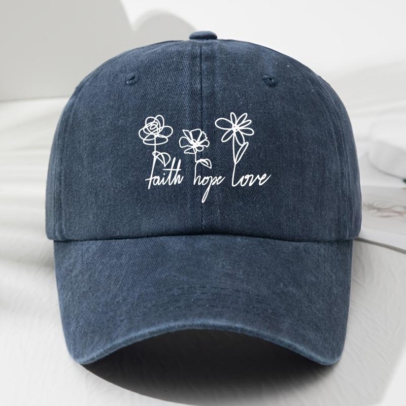Unisex Adjustable Soft Top Baseball Cap with Floral Design  Faith Hope Love Embroidery Lightweight Polyester
