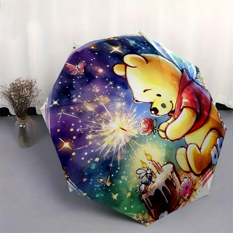 Winnie-the-Pooh, Fairy-tale Automatic Opening and Closing Umbrella - 8 Ribs Portable Folding Umbrella with Plastic Handle, Suitable for Leis