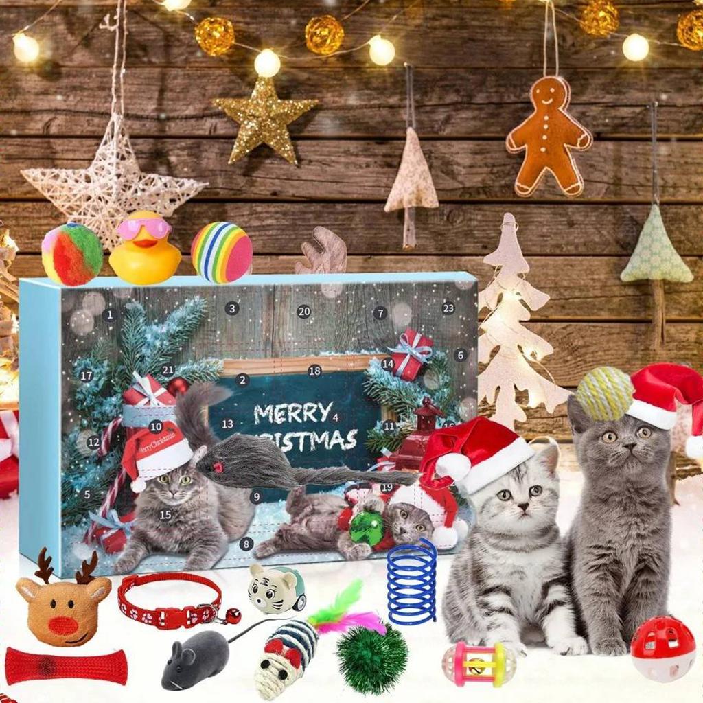 Calendrier Compte à Rebours de Noël pour Chat 24 Jours Calendrier de l'Avent de Noël Calendrier Compte à Rebours des Fêtes Cadeaux de Noël pour Amoureux des Chats