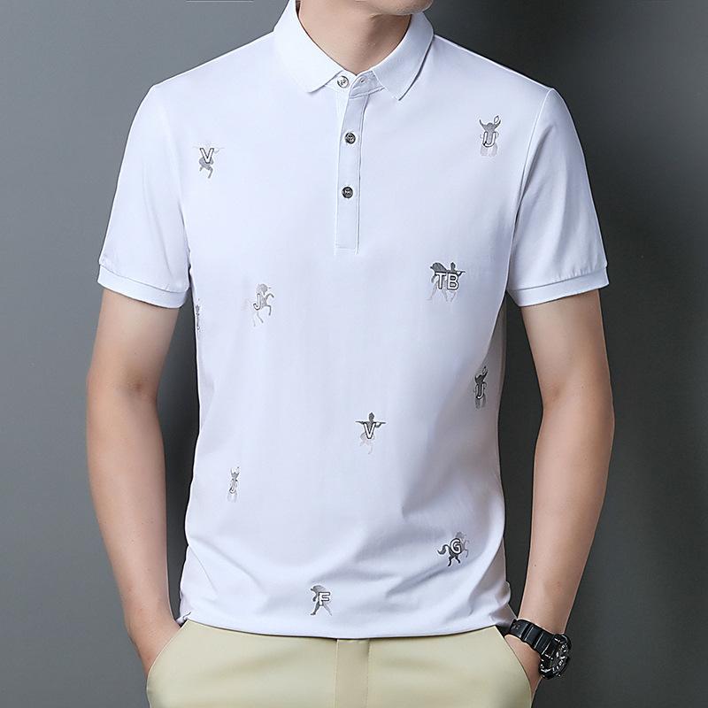 

Мужская футболка с короткими рукавами, воротник рубашки. Мужская летняя рубашка-поло. Трендовая красивая блузка с тонкими лацканами и половиной рукавов.