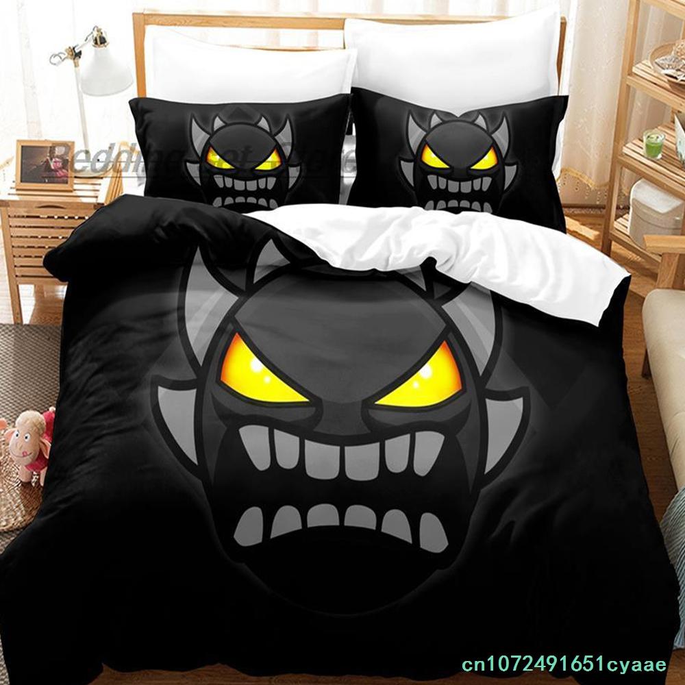 Angry Geometry Dash Bedding Set Single Twin Full Queen King Size Bed Set Aldult Kid Bedroom Duvetcover Sets 3D Print Kawaii 2022
