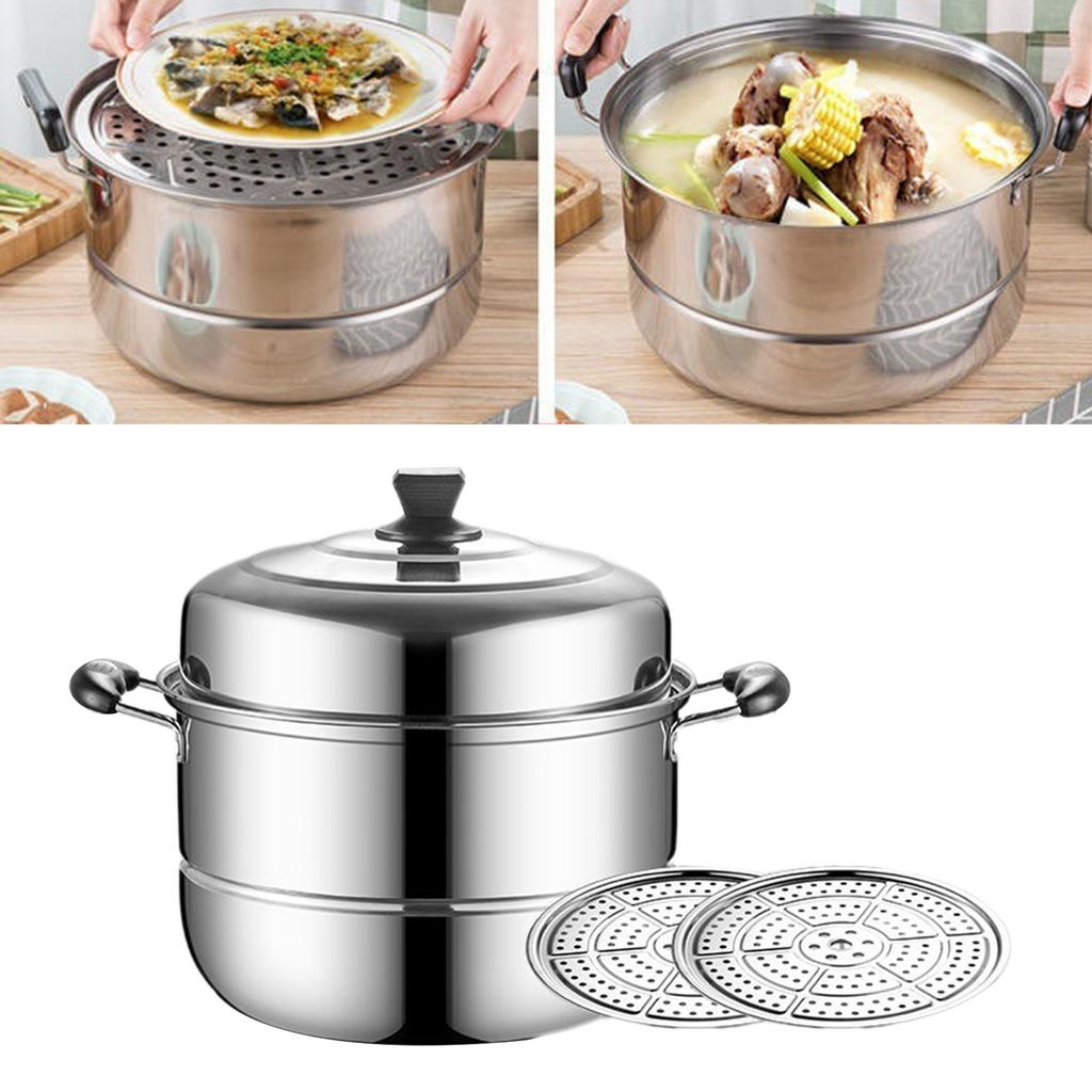 Edelstahl Dampfgarer Topf Verdickung Größere Kapazität 2 Tier Dampfenden Lebensmittel Topf für Küche Gemüse