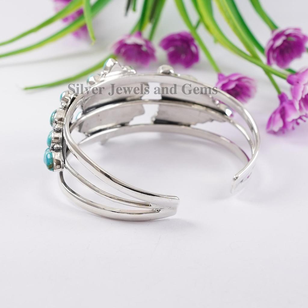 Kingman Turquoise Cuff Bracelet, 925 Sterling Silver Gemstone Boho Bangle