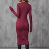 Women's Crew Neck Long Sleeve Tight Long Tunic Top Slim Fit Wrap Front High Slit Long Blouse