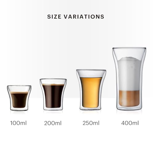 BODUM ASSAM Double-Walled Glass Tumbler, 200ml, Set of 2. Features: Insulated construction, heat-resistant glass, microwave, oven, dishwasher, and fre
