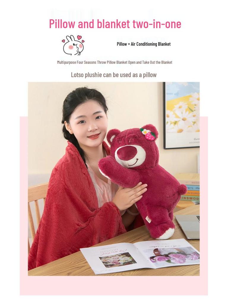 Strawberry Hugging Pig & Little Bear Plush Toy Blanket – Dual-use Nap & Travel Comfort for Kids